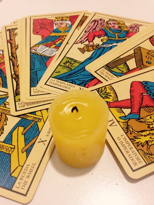 Love Tarot Card Reading cards and candle
